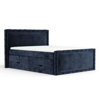 BOXBETT Estelle Marineblau 180/200 cm im Chenille-Stoff - Schwarz/Dunkelblau, Holz/Holzwerkstoff (180/200cm) - Maison de Reve