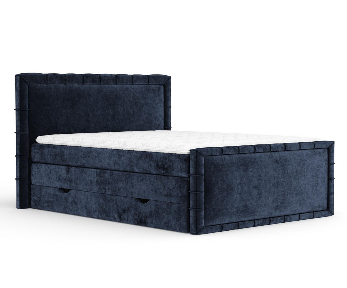 BOXBETT Estelle Marineblau 180/200 cm im Chenille-Stoff - Schwarz/Dunkelblau, Holz/Holzwerkstoff (180/200cm) - Maison de Reve