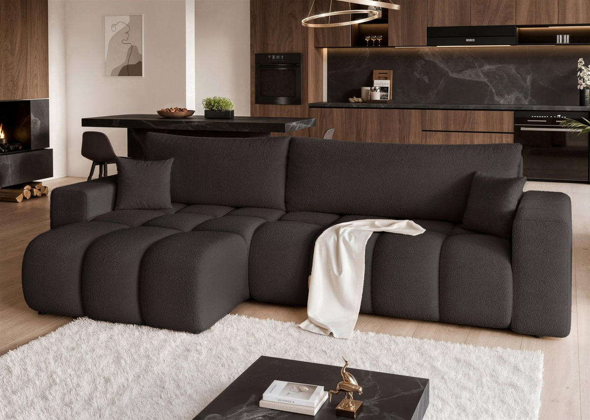 ECKSOFA Anabel Max Mit Schlaffunktion - Schwarz, Holzwerkstoff/Textil (278/145cm) - Fun Möbel