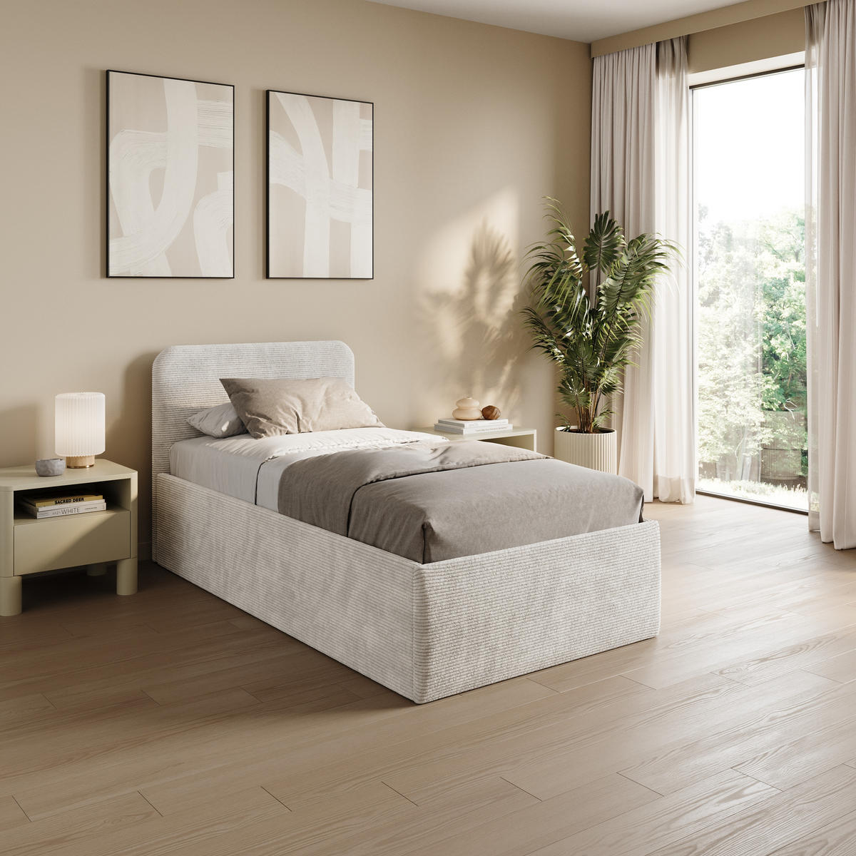POSLTERBETT mit Bonnell-Matratze 100x200 cm in Hellbeige - Beige, Holzwerkstoff/Textil (100/200cm) - Home Collective