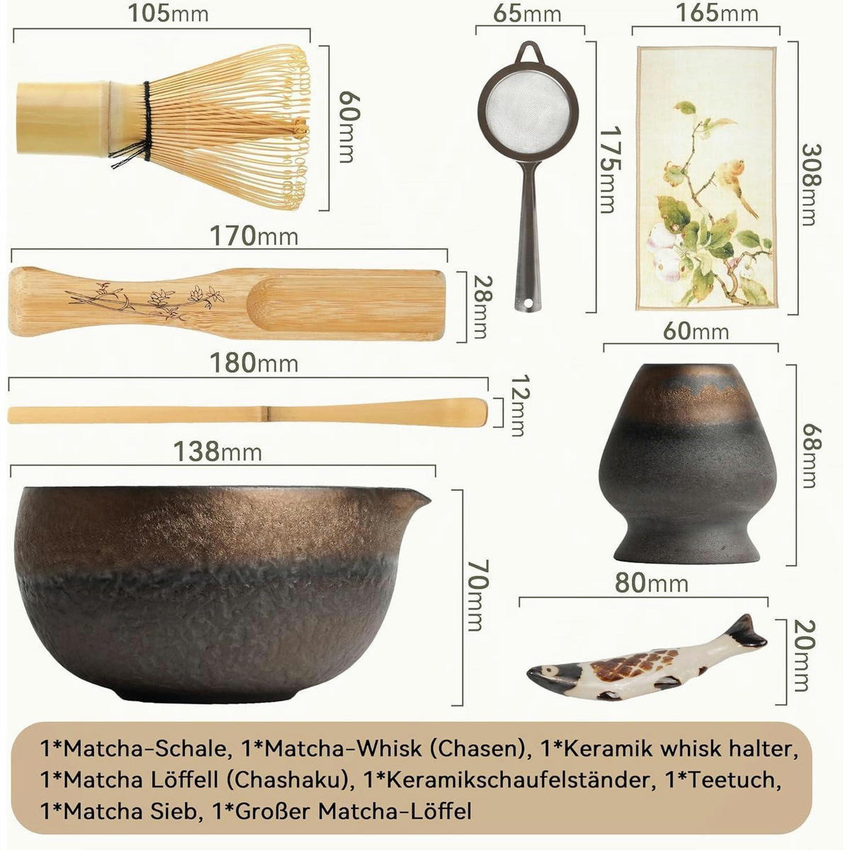 MATCHA Set 8-teilig Keramik und Bambus - Braun, Keramik (13.8/7/18cm)