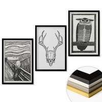 WANDBILDER 3er-Set - 40x60 cm Schwarzer Rahmen - Grafiken mit schreiendem Totenkopf-Eulen - Schwarz, Kunststoff (40/60cm) - ArtPrintCave