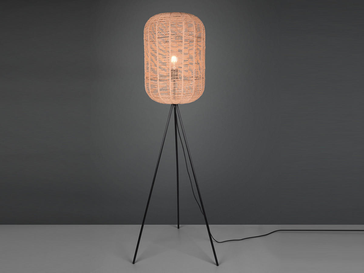 LED-STEHLEUCHTE Tripod Höhe 150cm, Lampenschirm Korbgeflecht - Schwarz/Naturfarben, Naturmaterialien/Metall (35/35/150cm) - meineWunschleuchte