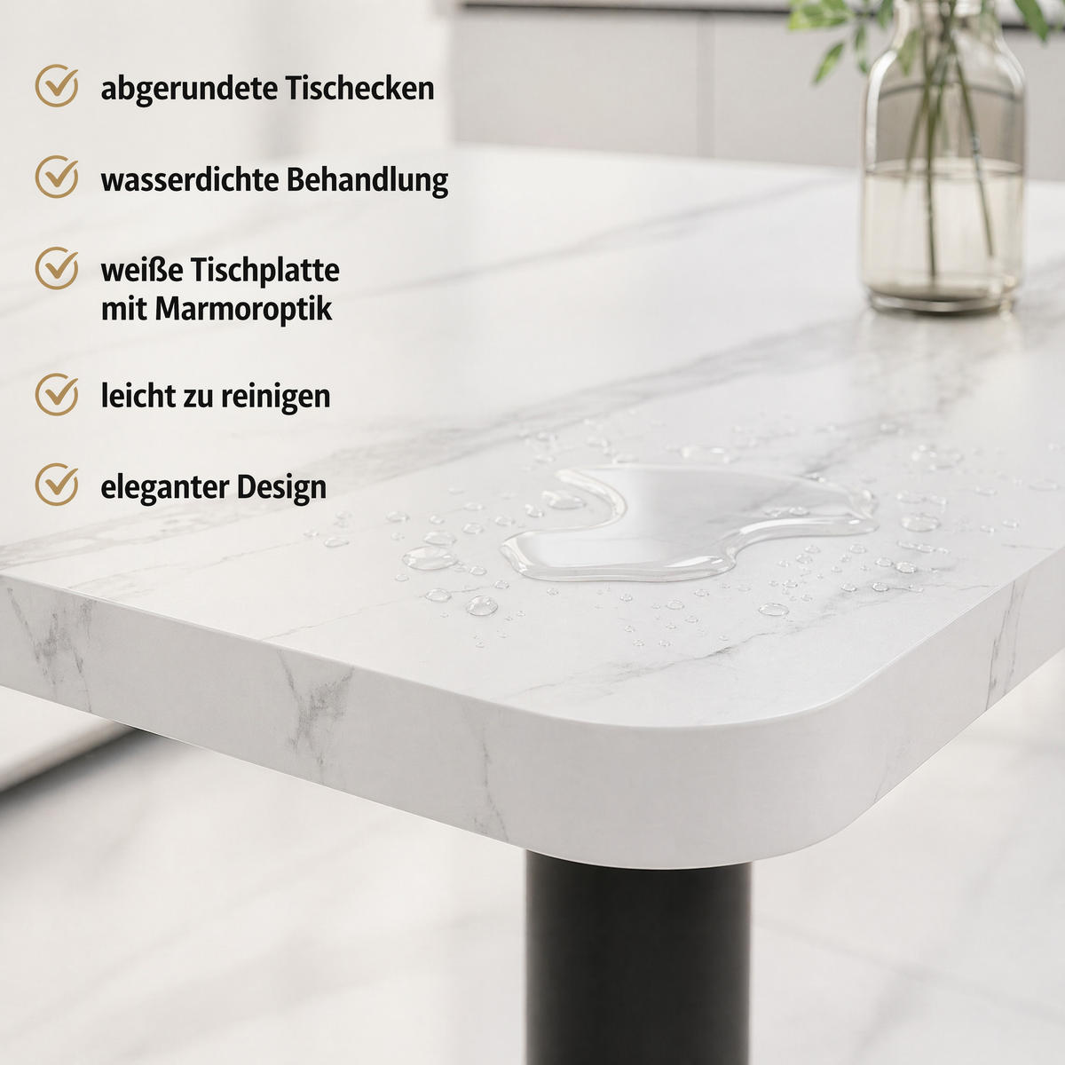 ESSTISCH in Weißer Marmor runder Küchentisch für 3-4 Personen, B80/T60/H75 cm - Goldfarben/Weiß, Holzwerkstoff/Metall (80/60/75cm) - STILVORA