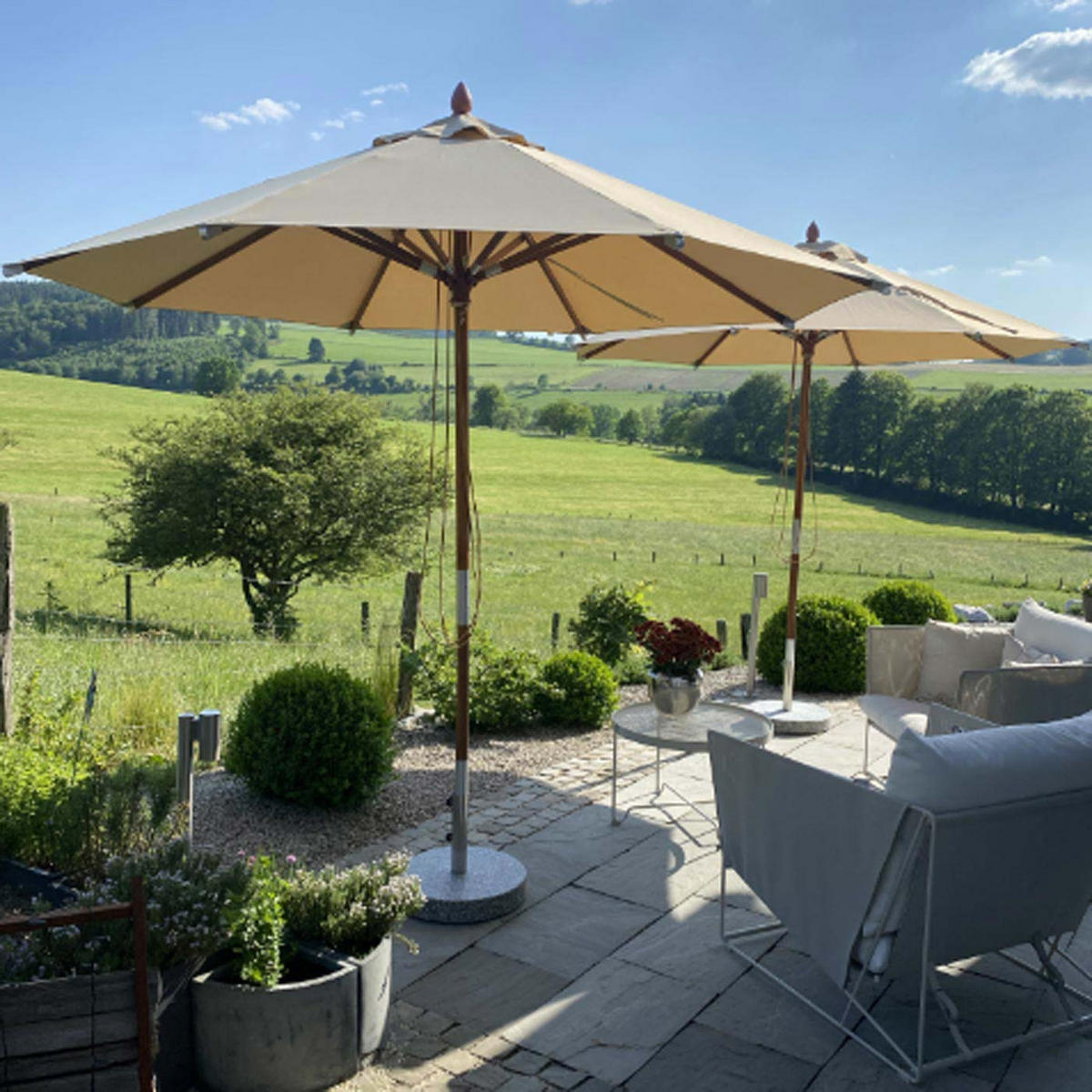 GASTRONOMIE SONNENSCHIRM RUND Cremeweiß - Weiß, Holz (400/400cm) - MCW