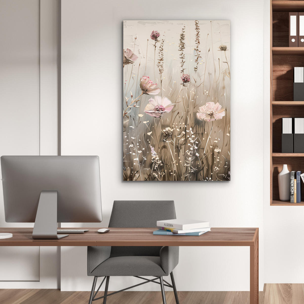 METALLBILD Blumen - Rosa - Modern - Beige 60x90 cm - Beige, Metall (60/90cm) - MuchoWow