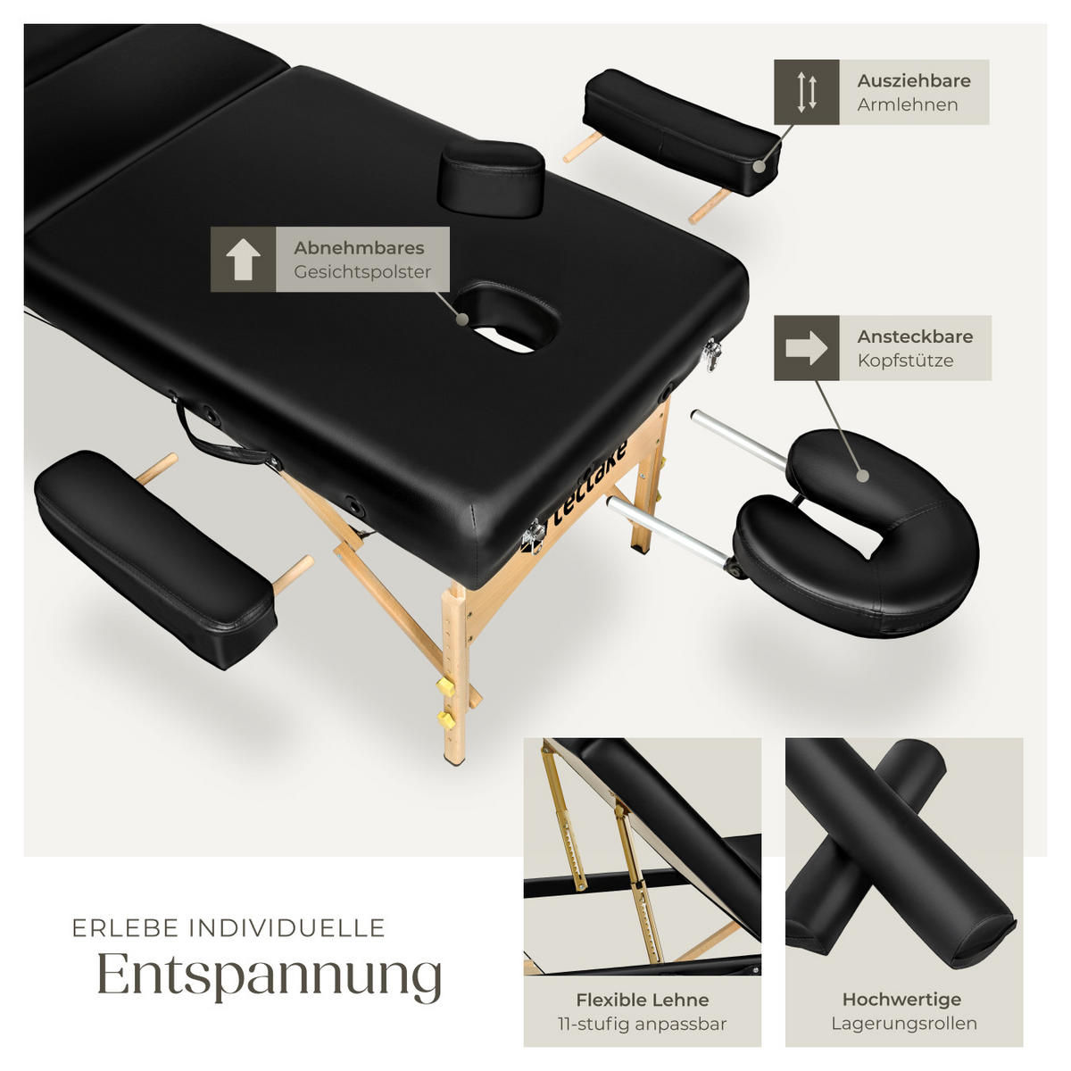 MASSAGELIEGE-SET 3 Zonen Somwang,218 x 102 x 90 cm,schwarz - Schwarz, Textil (108/90/218cm) - tectake