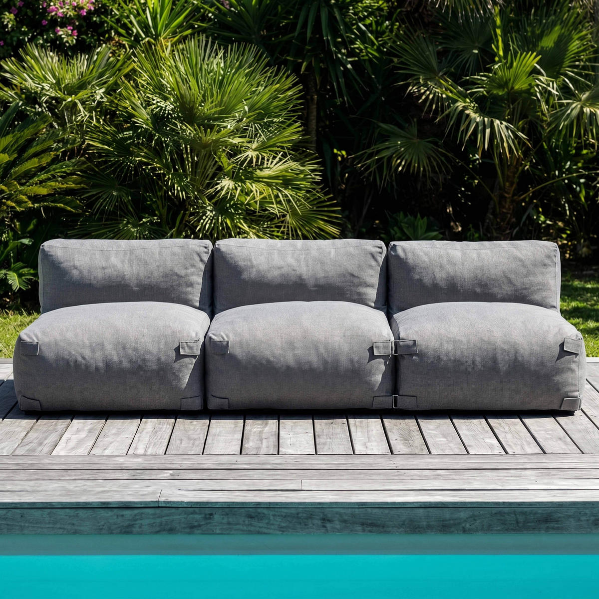 GARTENSOFA mit 3 Sitzplätzen, Grau - Grau, Textil - Oviala