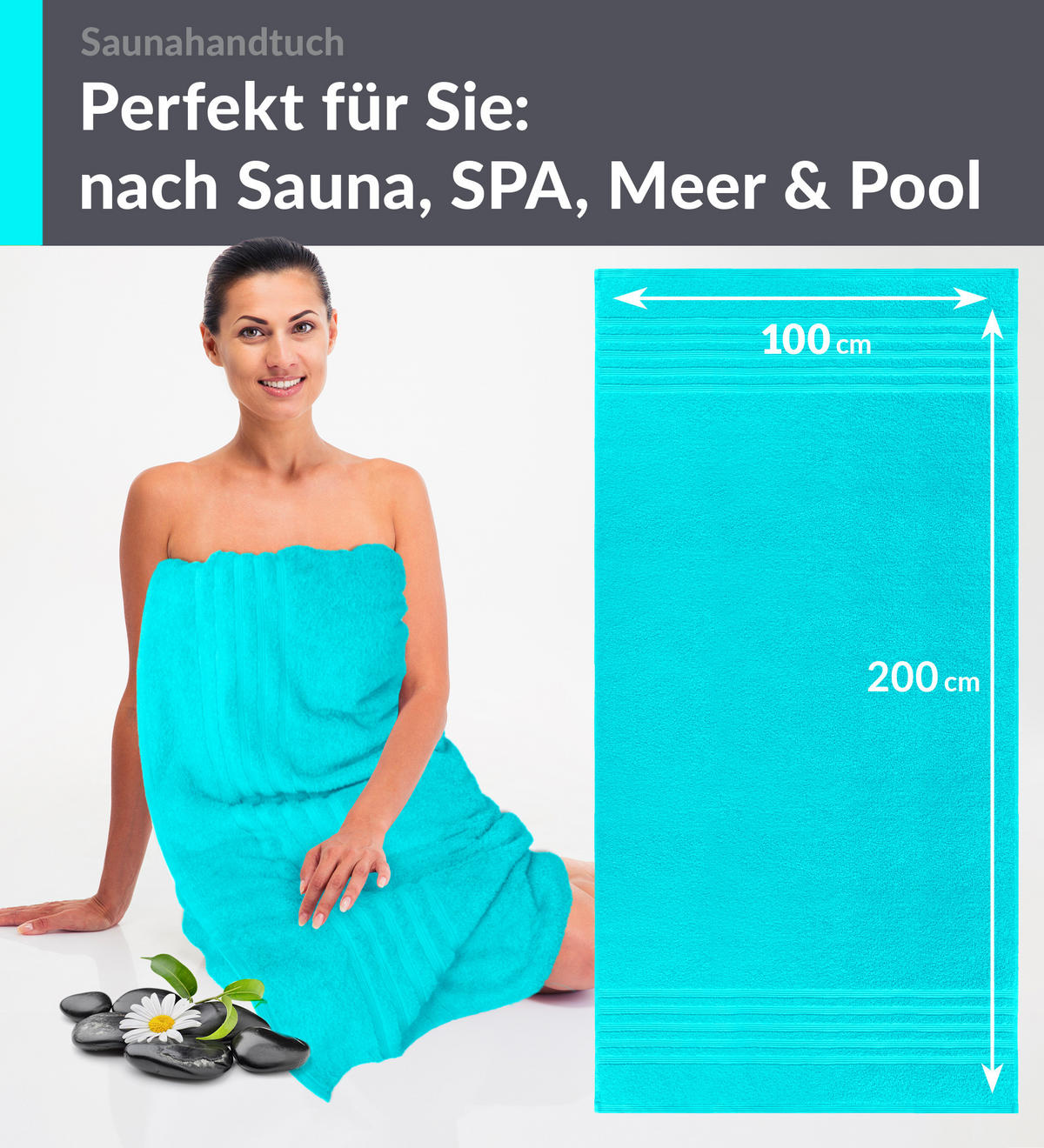 BADETUCH London Lagunen Türkis 100x200 cm - Türkis, Textil (100/200cm) - Lashuma
