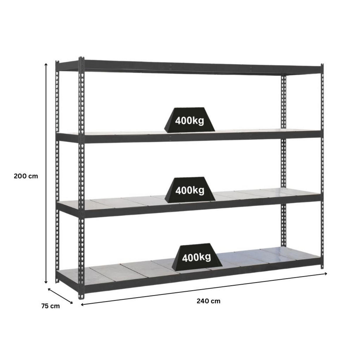 SCHWERLASTREGAL METAL BEAST FOUR | HxBxT 200x240x75cm | Fachlast 400kg | Anthrazit - Anthrazit, Metall (240/200/75cm) - PROREGAL
