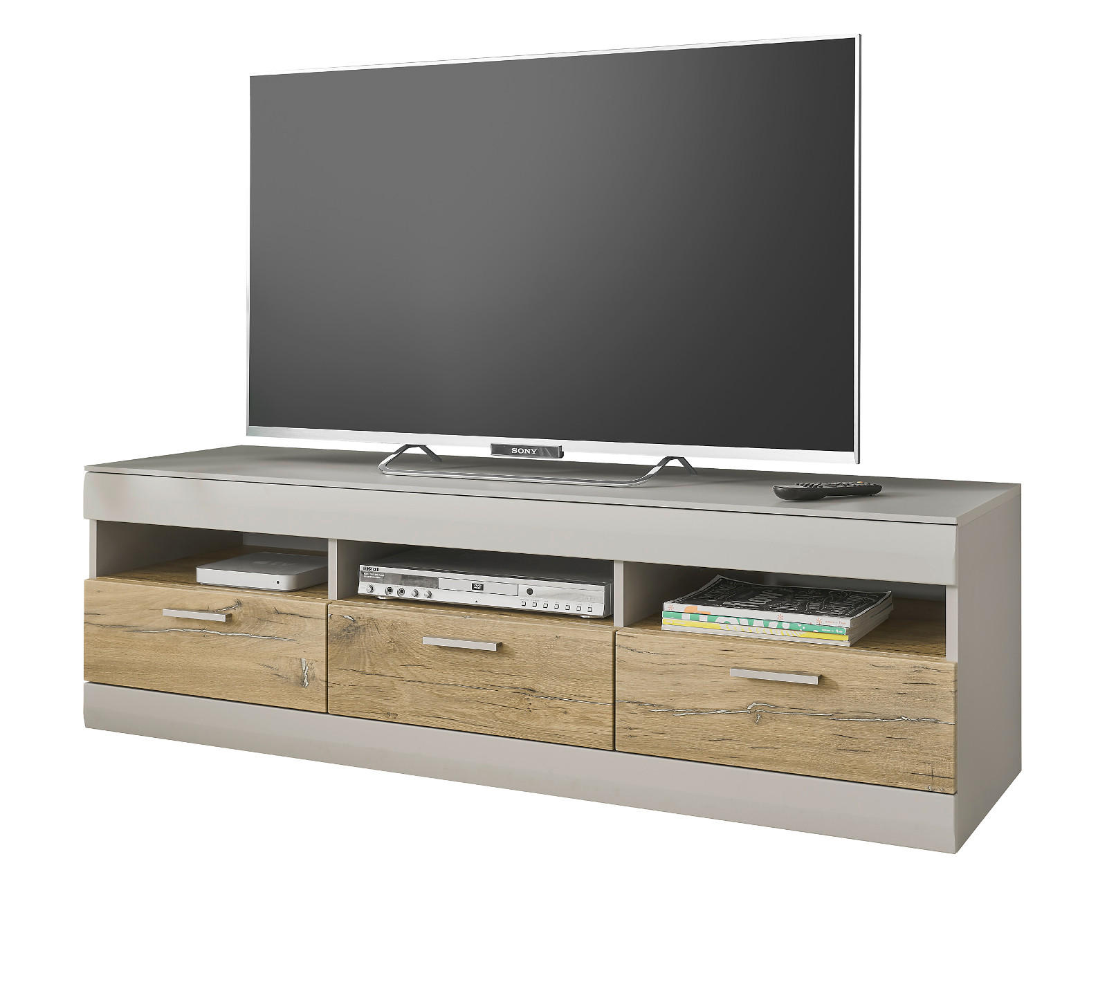 TV-LOWBOARD grau matt, Zinneiche 150 cm, TV Unterteil mit Soft-Close - Eichefarben/Silberfarben, Holzwerkstoff/Metall (150/46/45cm) - Furn.Design