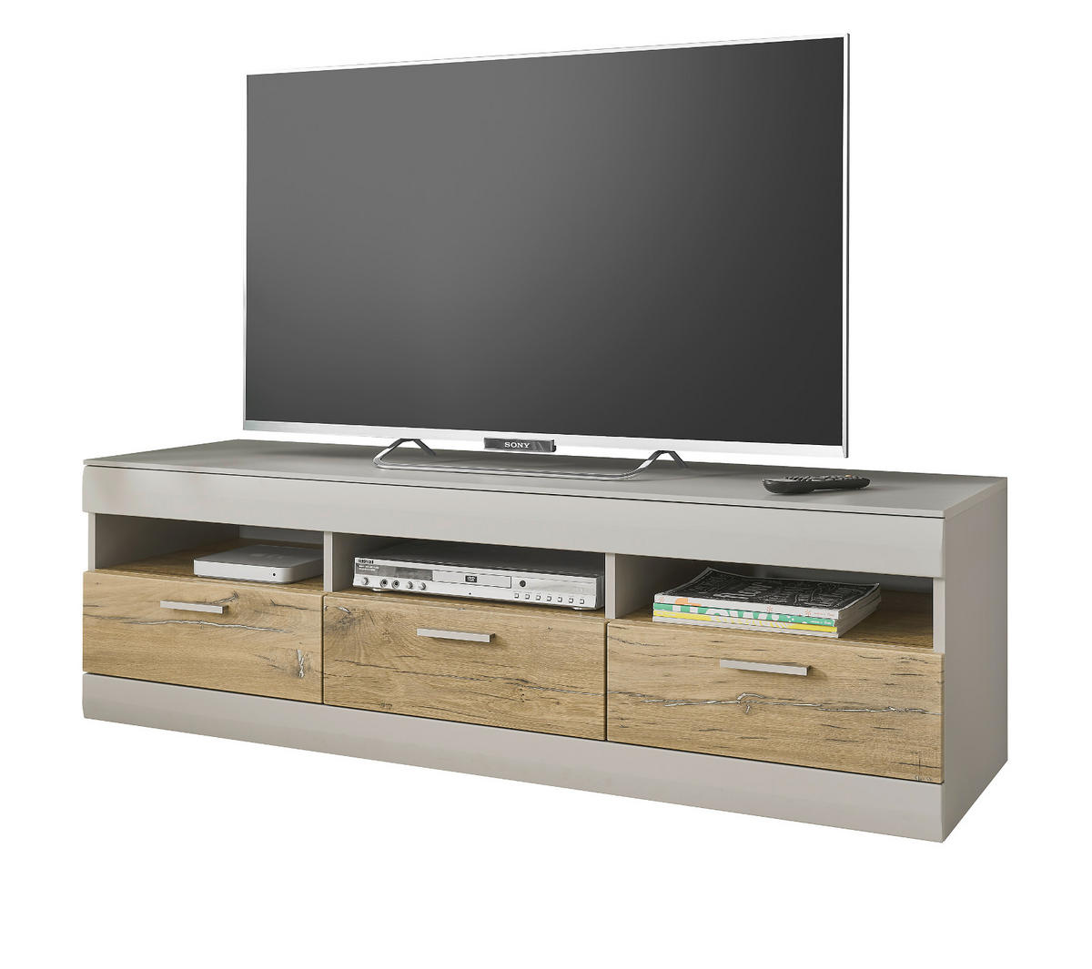 TV-LOWBOARD grau matt, Zinneiche 150 cm, TV Unterteil mit Soft-Close - Eichefarben/Silberfarben, Holzwerkstoff/Metall (150/46/45cm) - Furn.Design