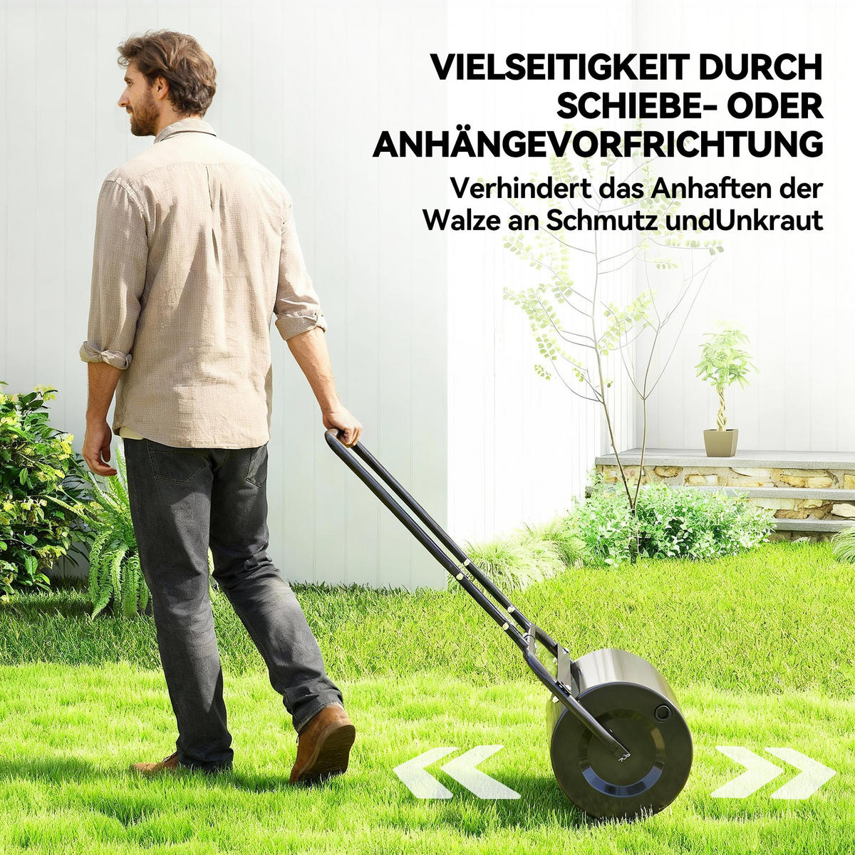 RASENWALZE mit U-Griff, Gartenrolle, Gartenwalze, 32 cm Durchmesser, Metall, Schwarz - Schwarz, Metall (32.5/113/58cm) - Outsunny