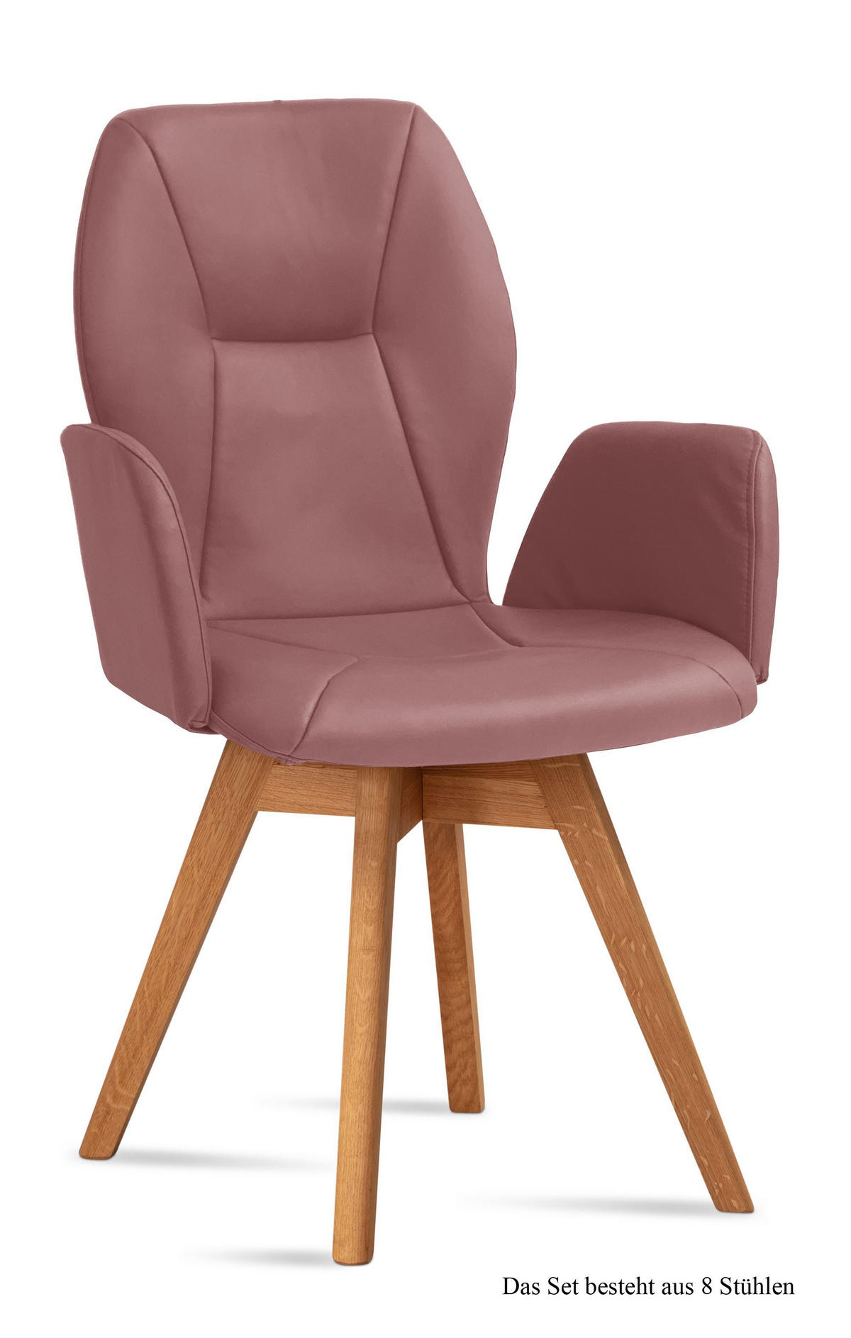 ARMLEHNSTUHL drehbar (8er-Set) Draia 58x92x60 Eiche geölt/Rosewood - Eichefarben/Dunkelrosa, Kunststoff (60/92/58cm) - 58aufmkessel