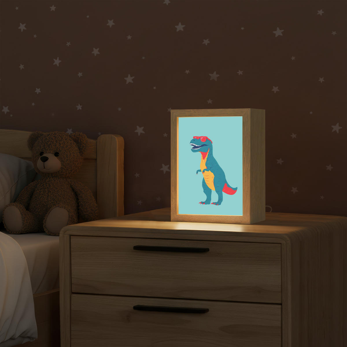 NÁSTĚNNÁ LAMPA Dinosaurus - Modrá - Sluneční brýle 15x20 cm - světle modrá, kompozitní dřevo (15/20/8cm) - OnlyWow