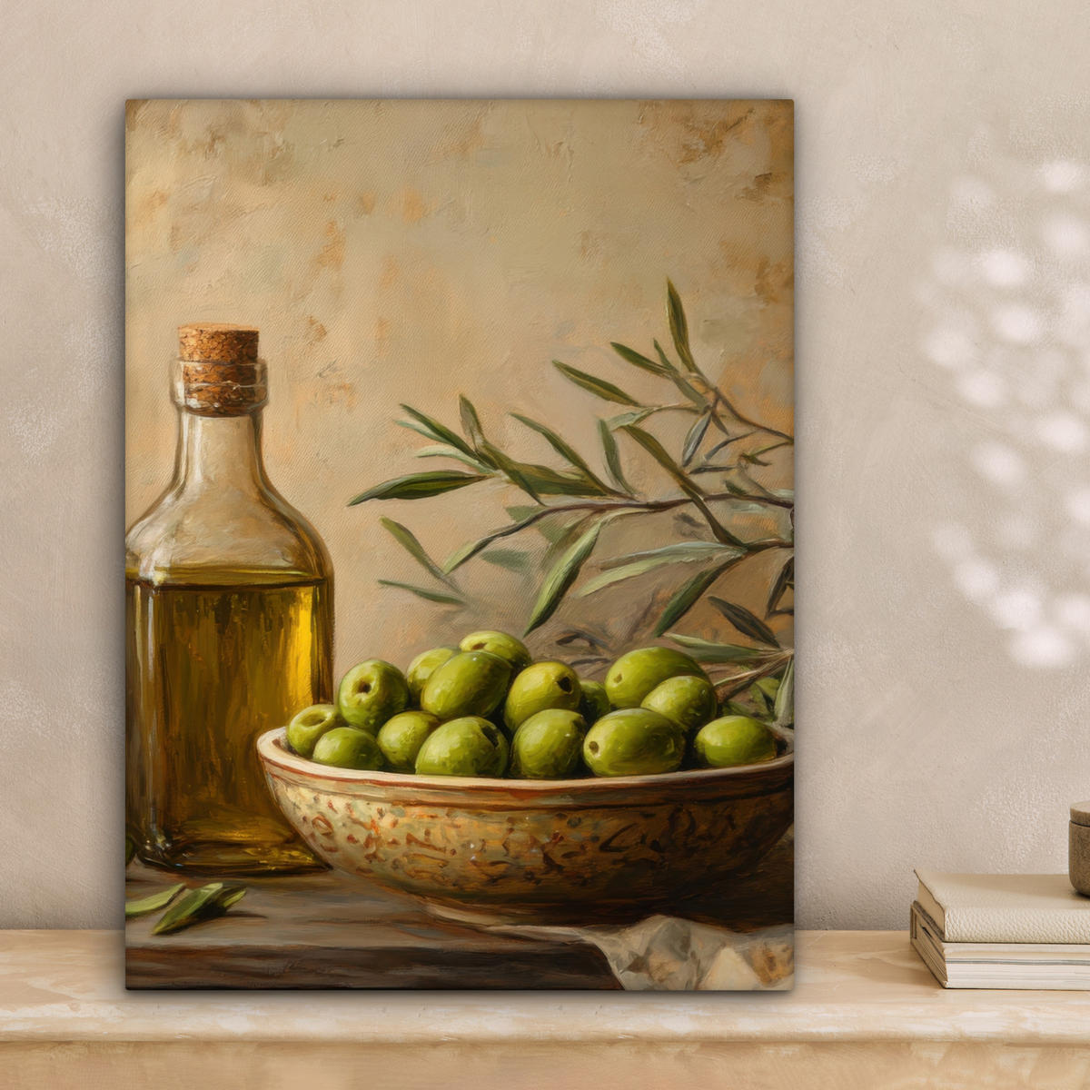 LEINWANDBILD Oliven - Stilleben - Vintage Room Decor 30x40 cm - Olivgrün, Textil (30/40cm) - MuchoWow