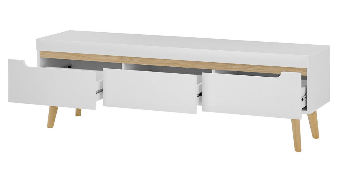 WOHNWAND 4-teilig weiß matt, Eiche, skandinavisch 360 cm, Schrankwand mit Soft-Close-Funktion - Eichefarben/Weiß, Glas/Eichenholz (360/197/40cm) - Furn.Design
