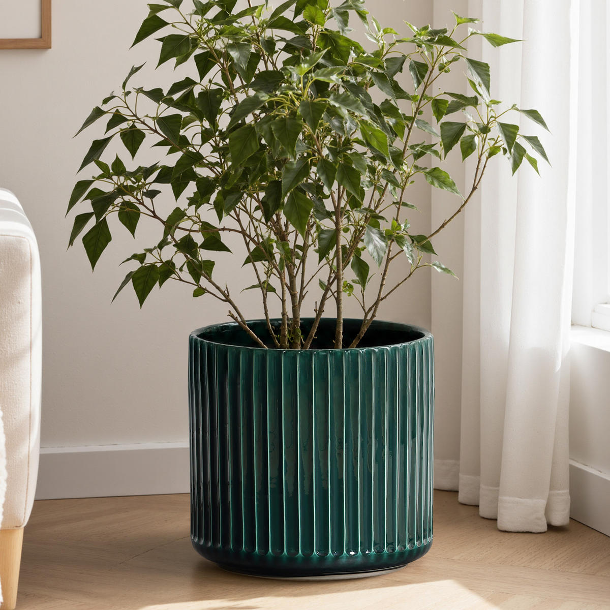 BLUMENTOPF Keramik Dunkelgrün Grün und Weiß Ø35.5xH33 cm - Grün, Keramik (33.5cm)