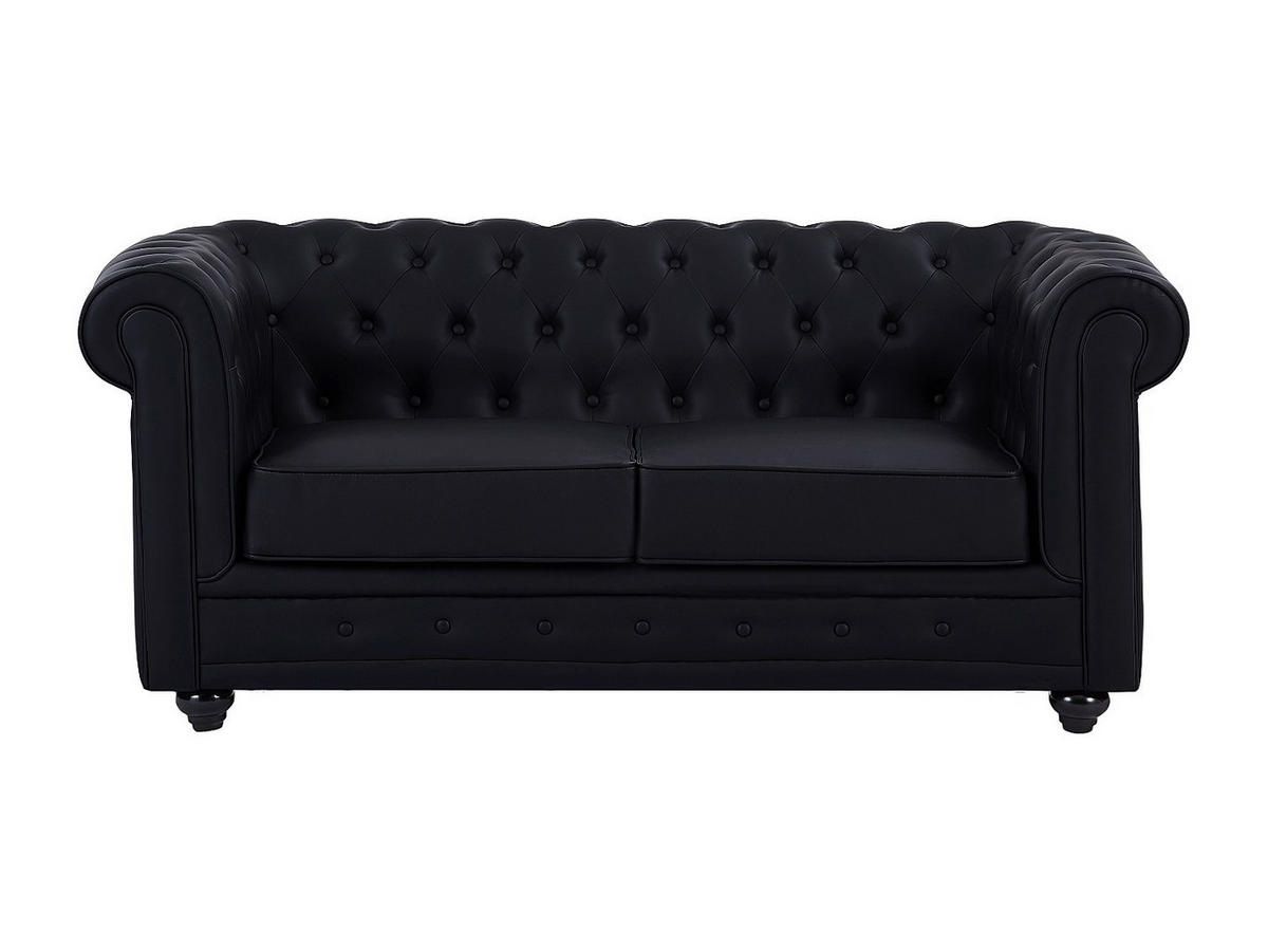 SOFAGARNITUR ohne Schlaffunktion - 6 -Sitzer - Kunstleder - schwarz - CHESTERFIELD - Schwarz, Leder (205/72/88cm) - Vente-Unique