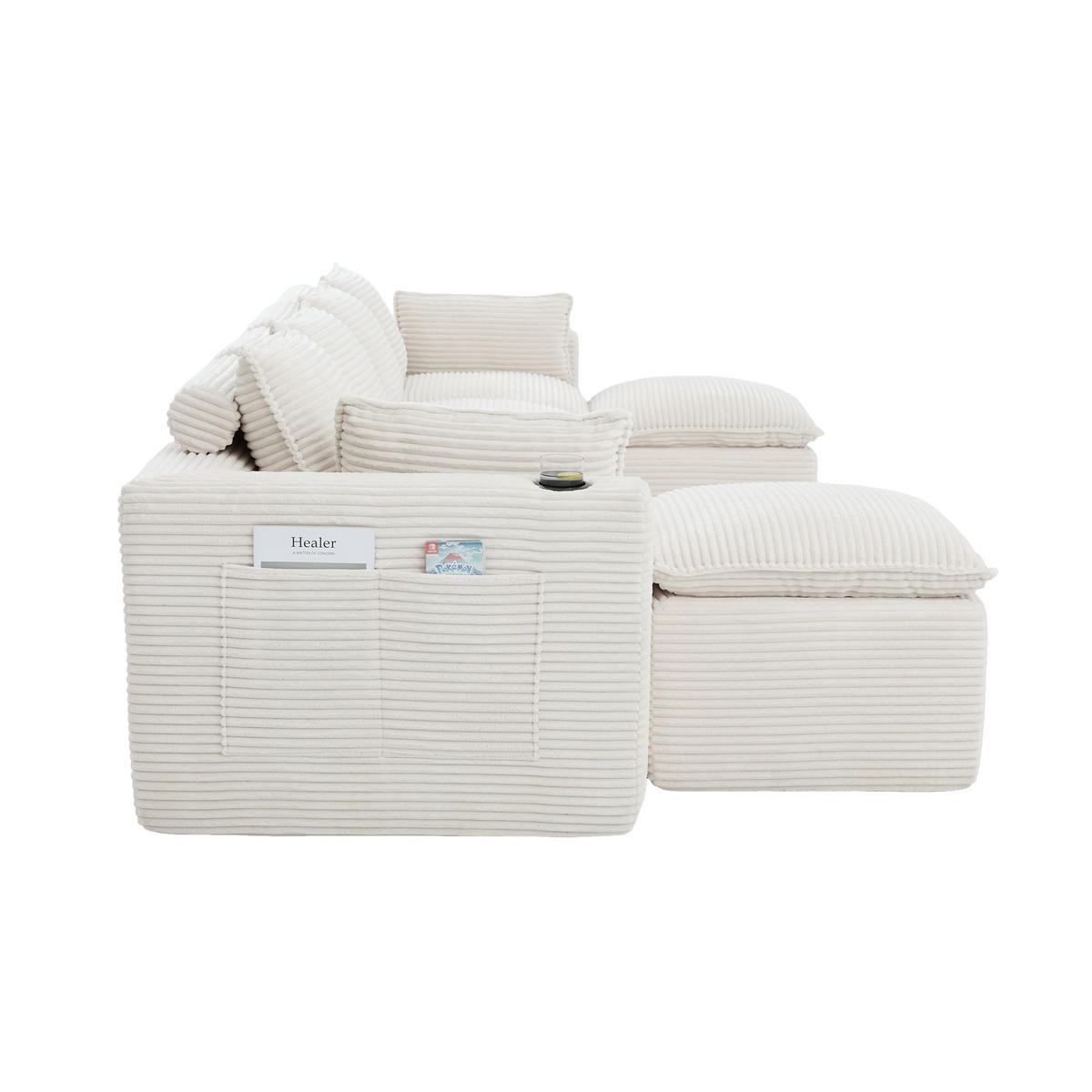 WOHNLANDSCHAFT DE-33951 modular mit 2 Fußhockern Beige - Beige, Textil (161/75/332cm) - ComfortXL