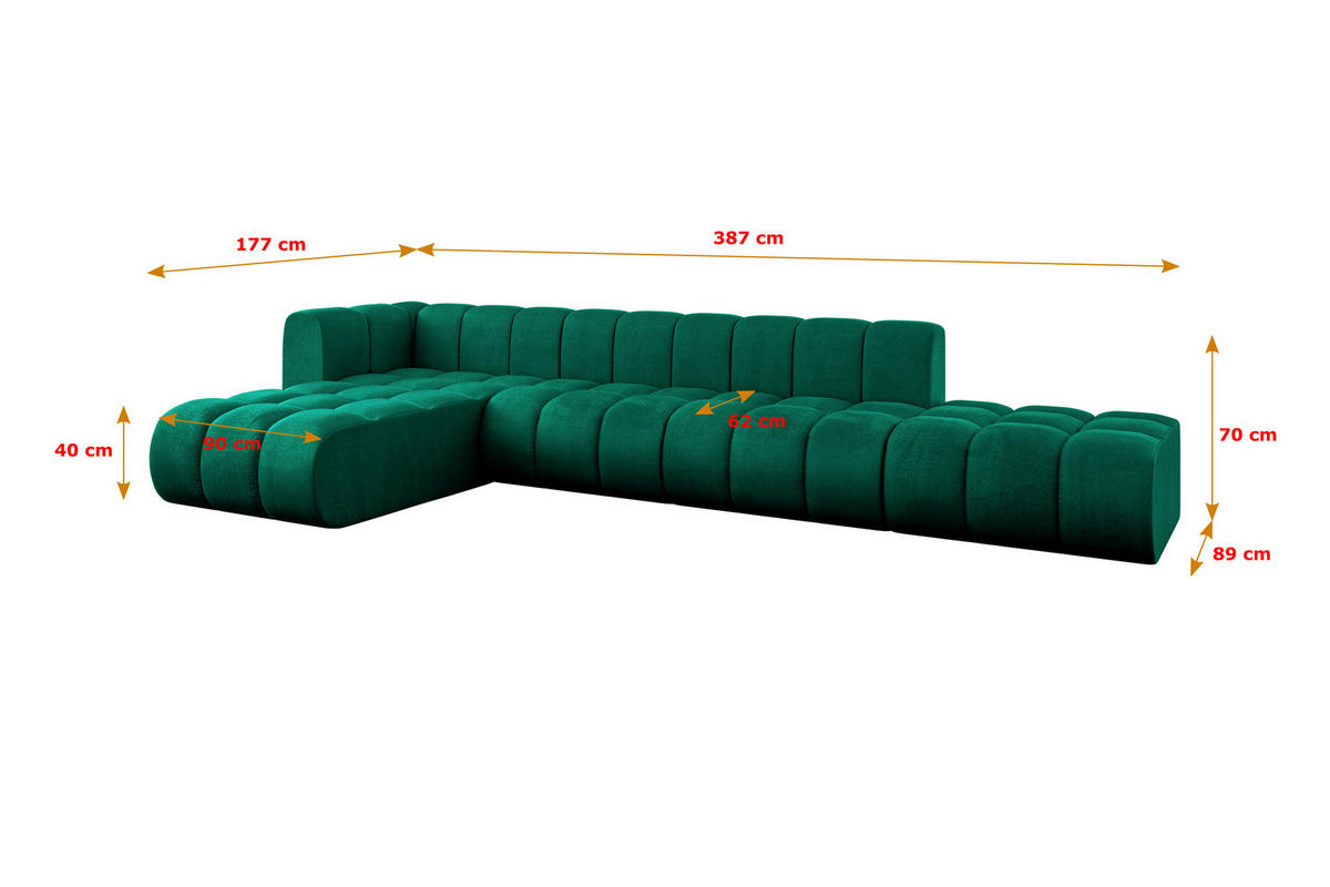 ECKSOFA modulares Sofa Zuvon-L2 - 387x177x70 cm Grün - Dunkelgrün, Holzwerkstoff/Textil (387/177cm) - ALTDECOR
