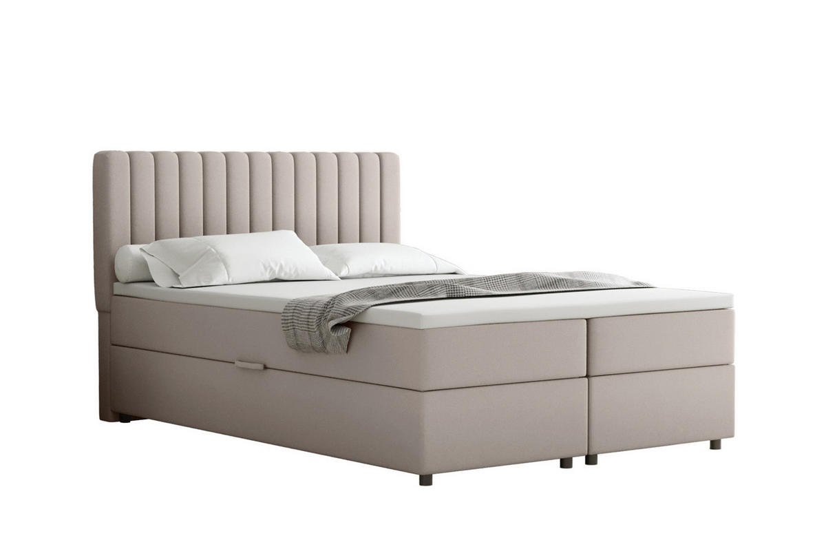 BOXBETT Everest beige 140 x 200 cm Doppelbett mit hochwertiger Bonell-Matratze und Topper - Cappuccino, Holz (140/200cm) - Panda Möbel