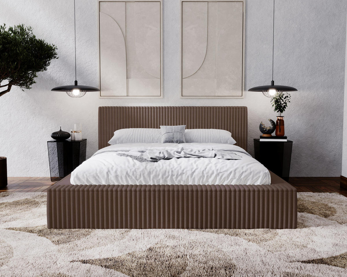 POLSTERBETT mit Bettkasten 140x200 Buffy, Cordstoff, Braun - Braun, Holz/Textil (140/200cm) - Emporius