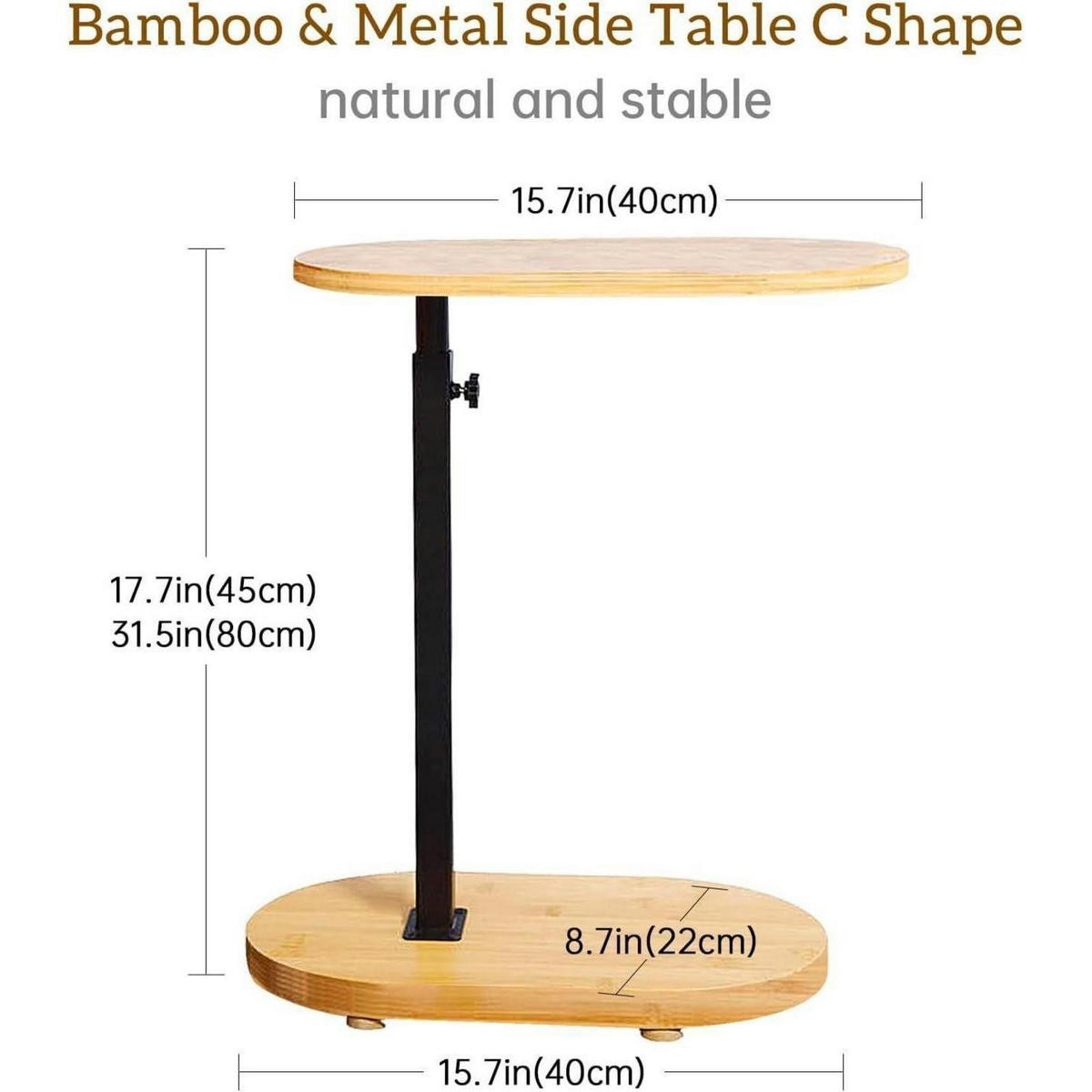 BEISTELLTISCH C Form Höhenverstellbar Bambusholz und Metall - Braun, Naturmaterialien (24/41/9cm)