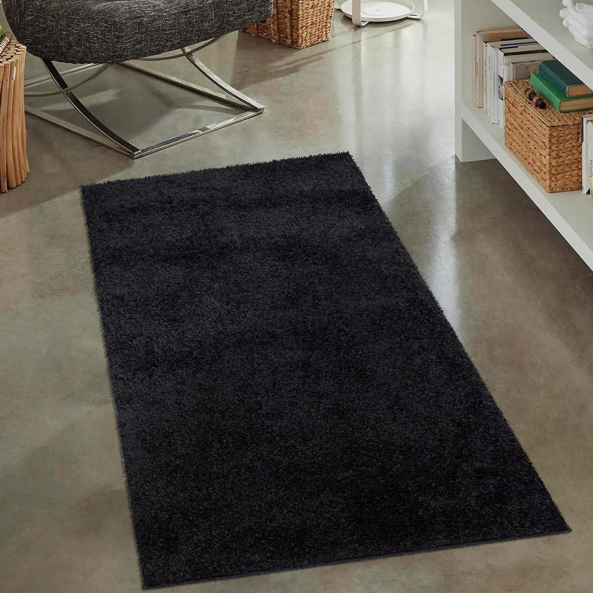 HOCHFLOR-TEPPICH City Shaggy 500 Schwarz 80x150 cm - Schwarz, Textil (80/150cm) - carpet city