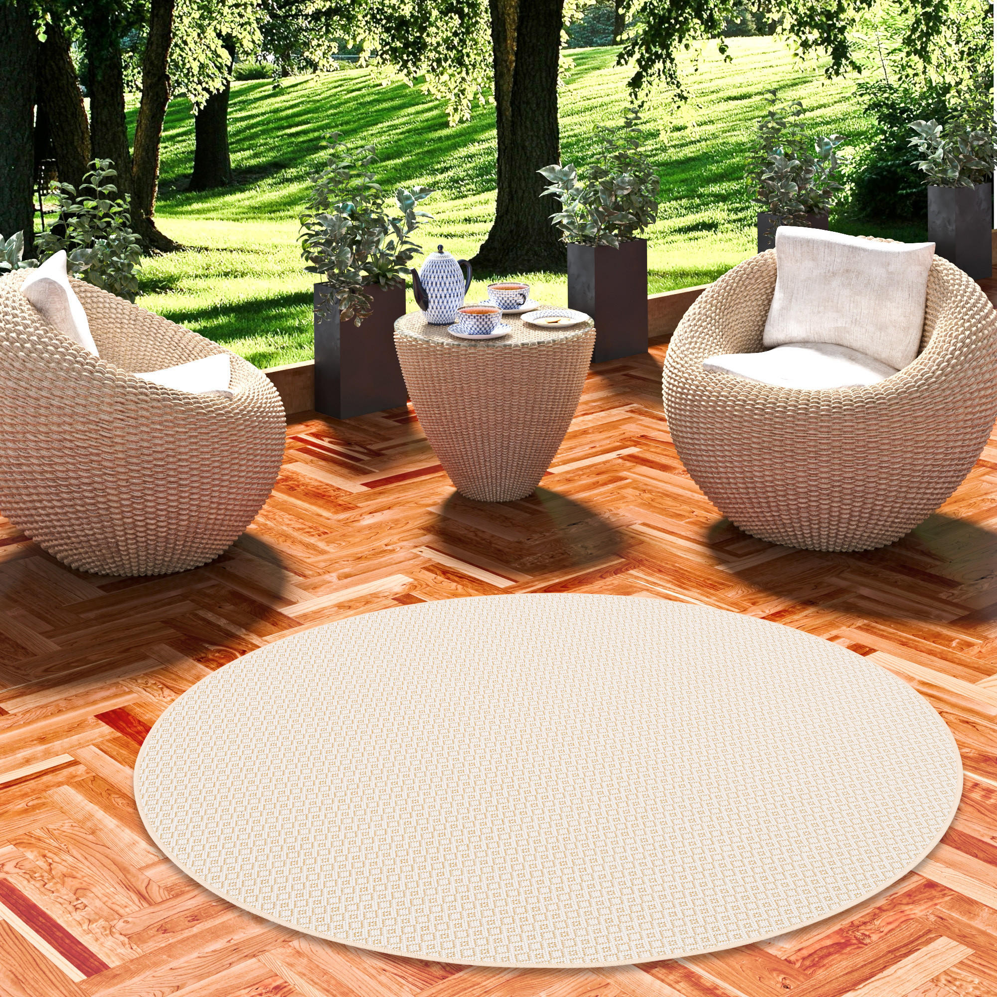 IN & OUTDOOR TEPPICH OSLO TREND RUND - Honig, Textil (200/200cm) - Snapstyle