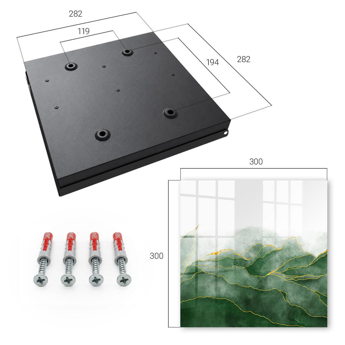 SCHLÜSSELBOX Schwarz 30x30 cm- Türöffnung nach rechts - Grüne Hügel - Grün, Metall (30/30/5cm) - TULUP