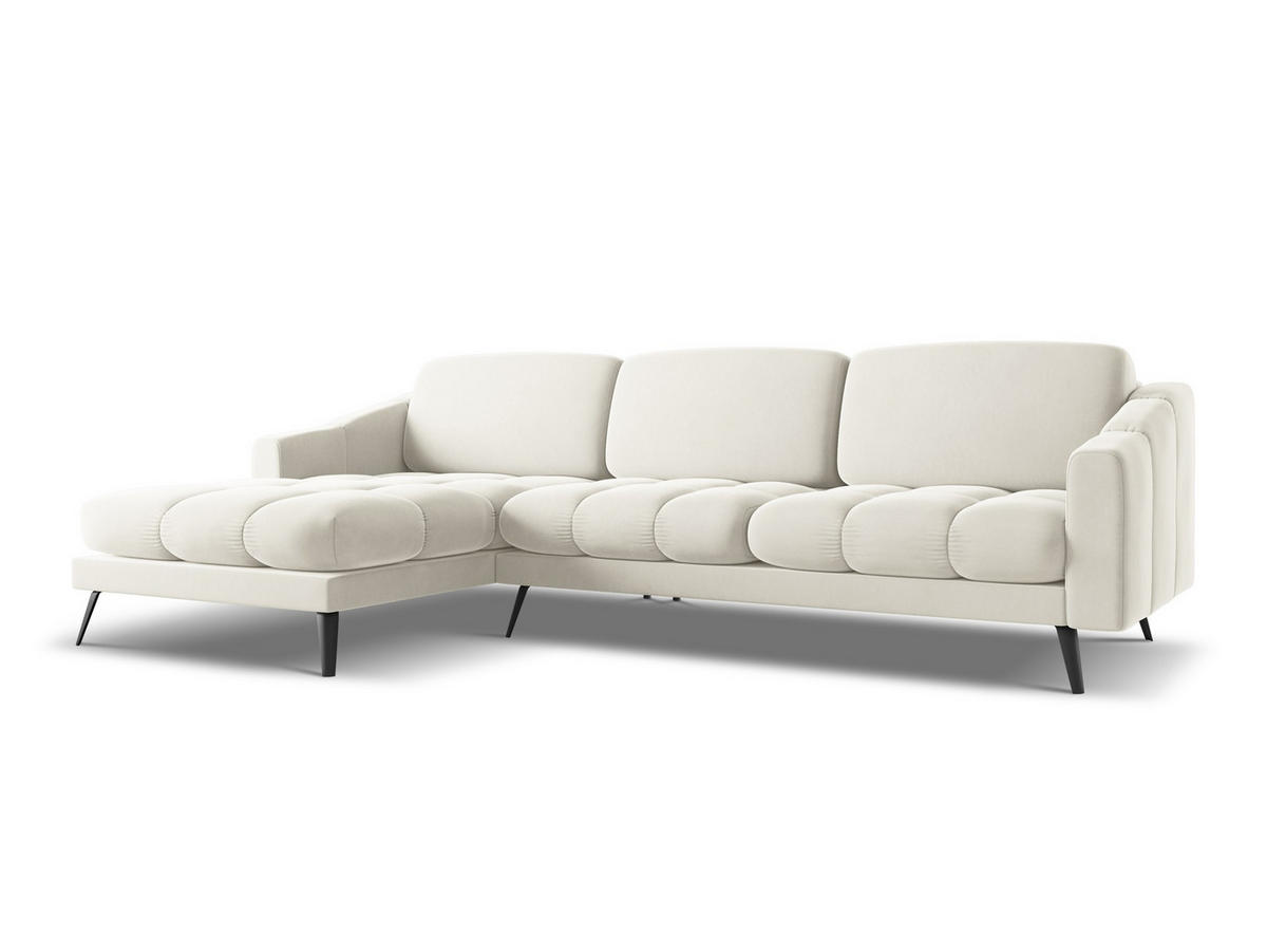 ECKSOFA Links Samt Stoff Beige - Beige/Creme, Textil/Metall (160/264cm) - Makamii