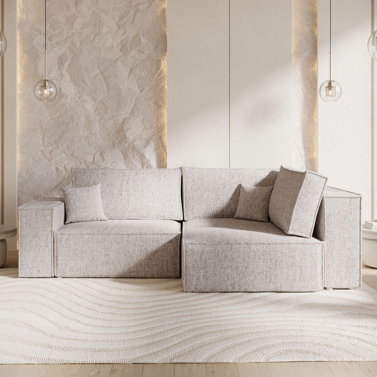 ECKSOFA AVION mit Schlaffunktion Beige im Neve Stoff - Beige/Schwarz, Holz/Holzwerkstoff (253/148cm) - AltaBeds