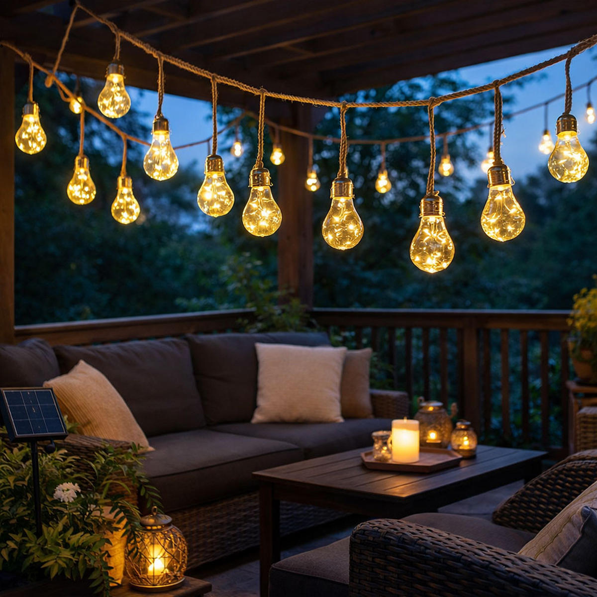 LED AUSSENLEUCHTE Solar Lichterkette Braun Hanfseil - Braun, Kunststoff (570/6/10.6cm) - Globo Lighting