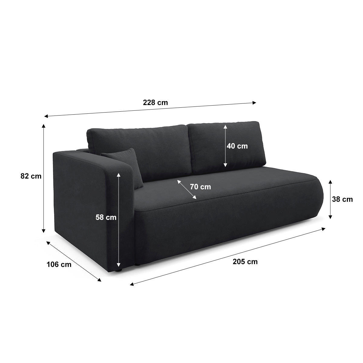 SOFA Antonio 3 Sitzplätze Schwarz - Schwarz, Holz (228/82/106cm) - Petits-meubles