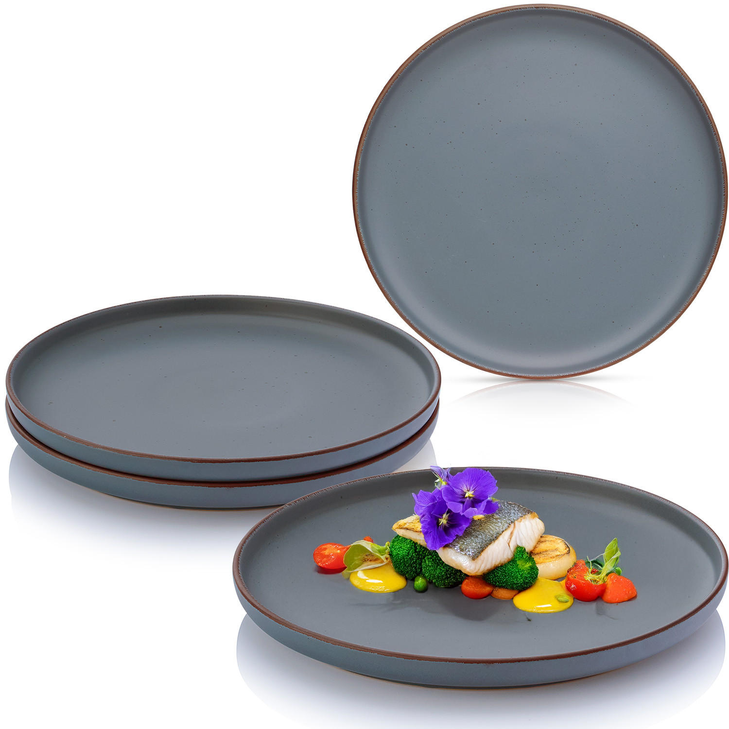 SPEISETELLER BOMBAY GRAPHIT - 4 teilig aus Steingut - Grau, Stein (27cm) - Sänger