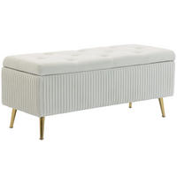 SITZTRUHE Mehrschichtholz Schaumstoff Samt Eisen Cremeweiß - Goldfarben/Creme, Textil/Metall (44.5/46/110cm) - HOMCOM