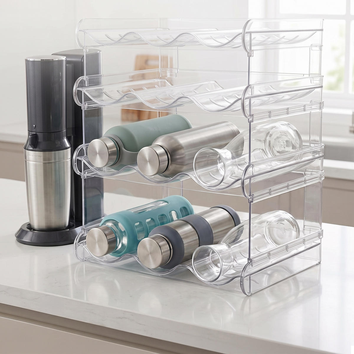 FLASCHENREGAL Transparent stapelbar Kunststoff PET 12 Flaschen - Transparent, Kunststoff (38.5/26/20cm) - Relaxdays