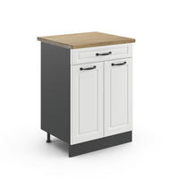 KÜCHENUNTERSCHRANK R-Line Weiß Landhaus 80 cm, AP Eiche - Anthrazit/Creme, Holzwerkstoff (60/81.6/60cm) - Vicco