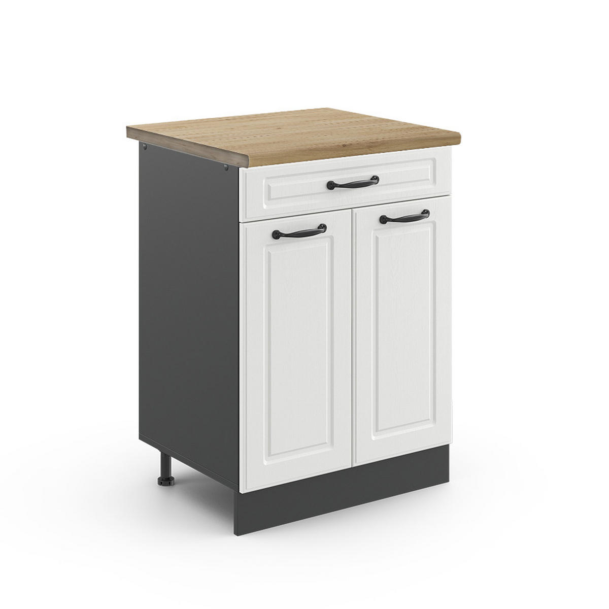 KÜCHENUNTERSCHRANK R-Line Weiß Landhaus 80 cm, AP Eiche - Anthrazit/Creme, Holzwerkstoff (60/81.6/60cm) - Vicco
