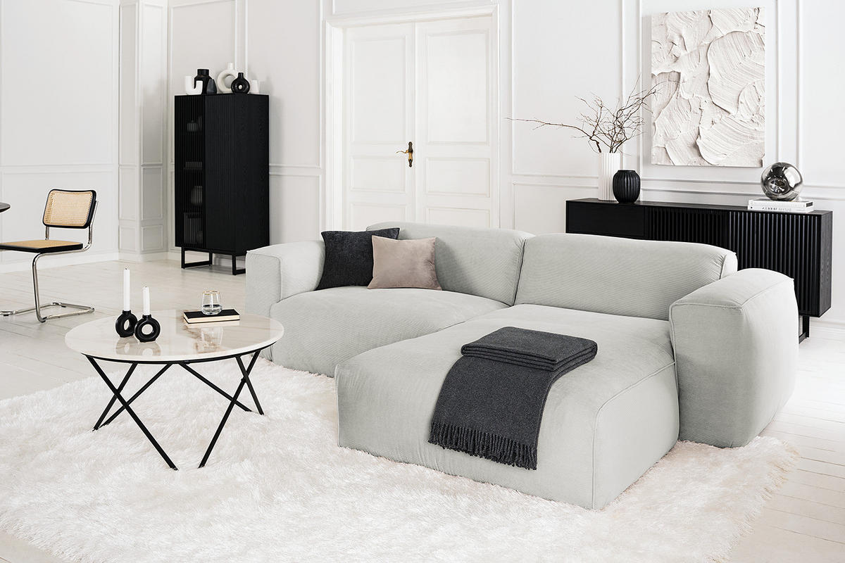 1,5-SITZER ECKSOFA mit Longchair - Schwarz/Grau, Kunststoff/Textil (260/173cm) - home24