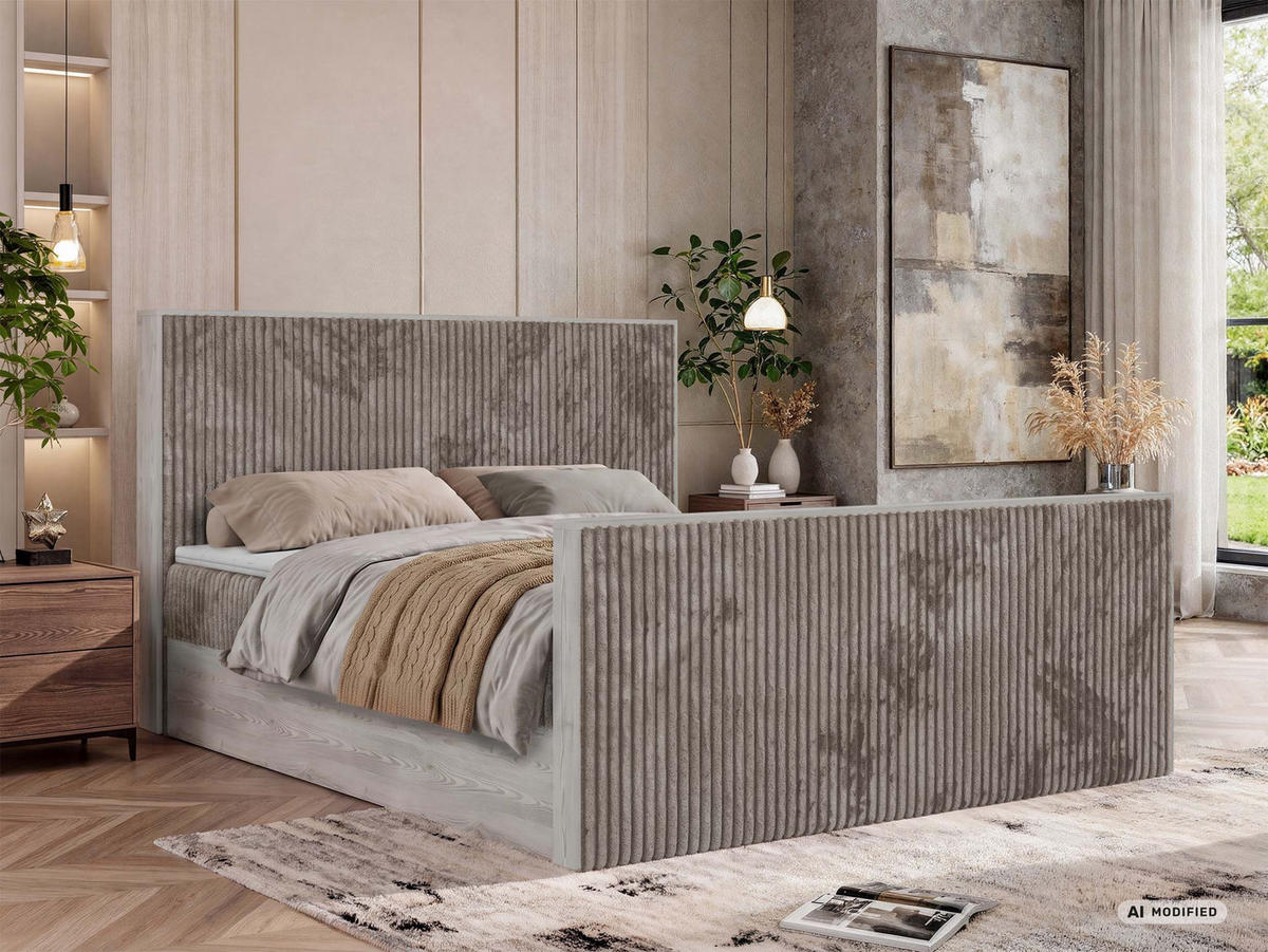 KONTINENTÁLNÍ POSTEL NORDIC DUO 160/200 - Světle hnědá Manšestr - Topper Visco - H3 - černá/světle hnědá, textil/plast (160/200cm) - MKS