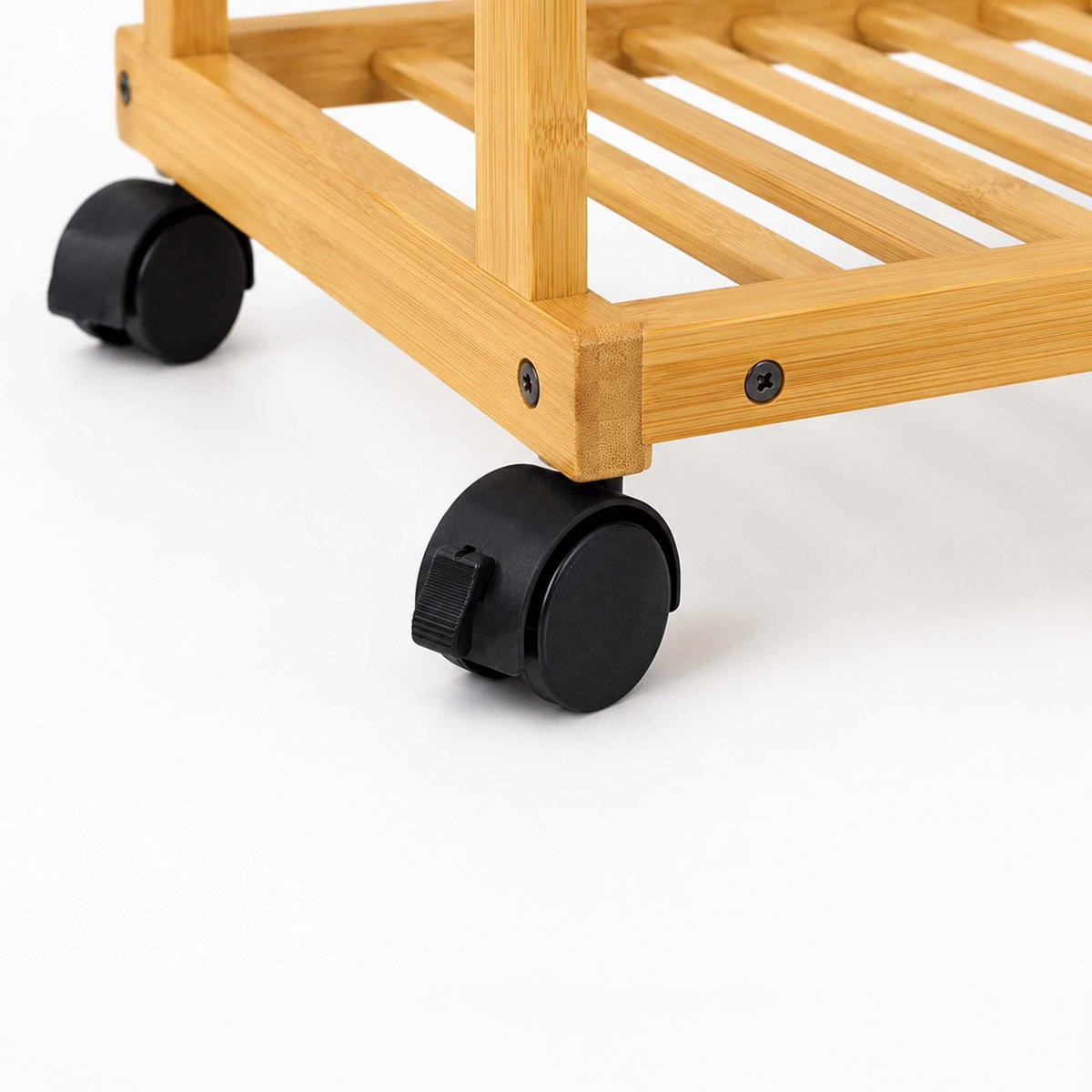 KLEIDERSTÄNDER Natur Bambus mit Rollen 6 Haken 4 Ablagen 176 cm - Hellbraun, Holz/Kunststoff (100/176/38cm) - Relaxdays