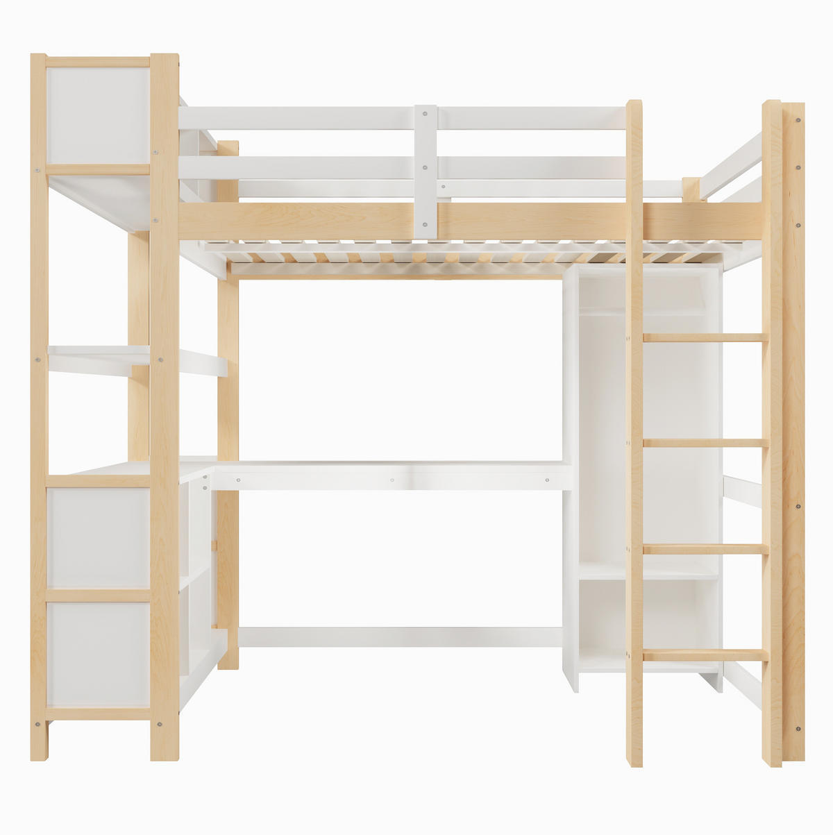 HOCHBETT 140/200 cm Natur mit Schreibtisch und Kleiderschrank ohne Matratze - Naturfarben, Holz (140/200cm) - MIVRAY