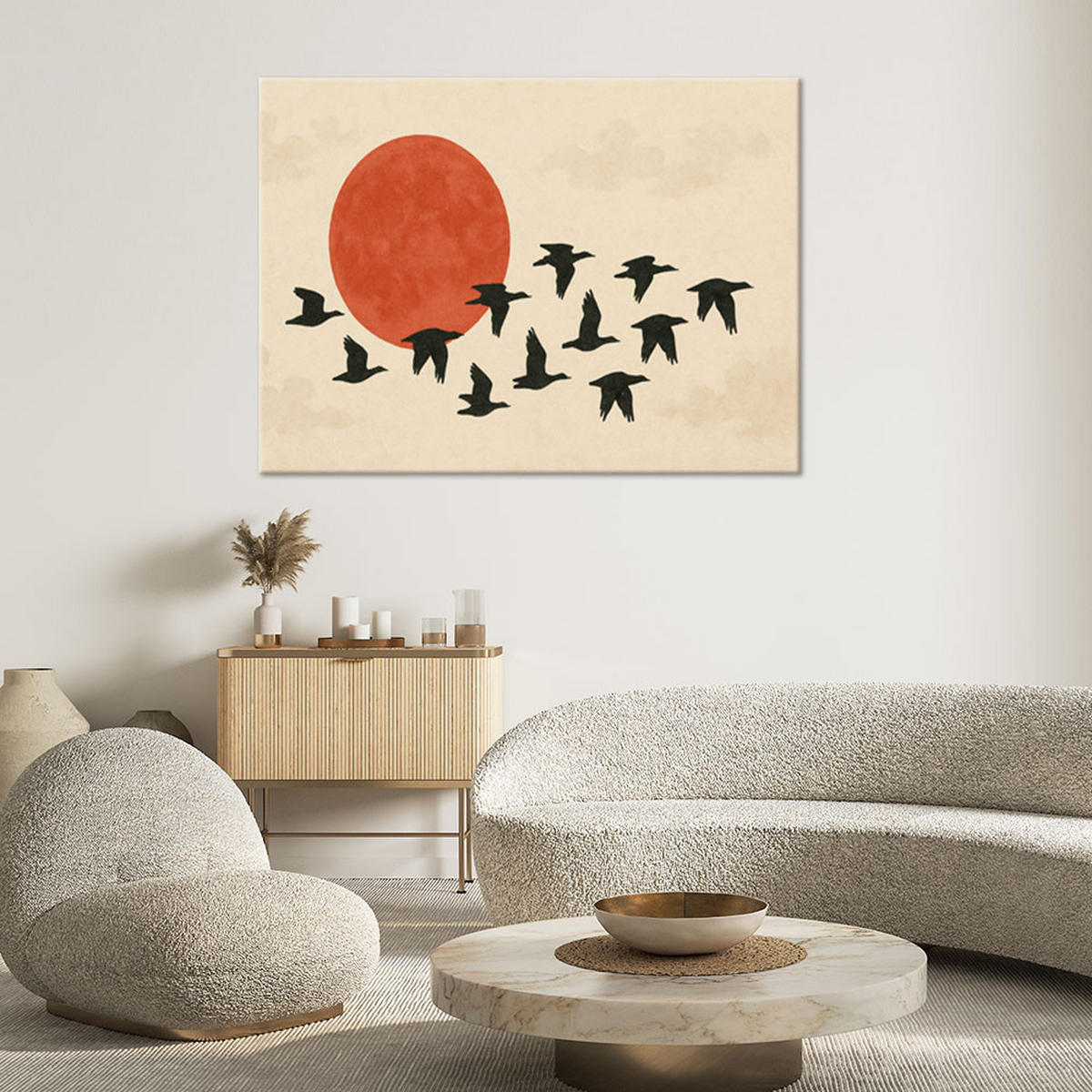 LEINWANDBILD Vögel Sonne Minimalismus Beige 60x40cm - Beige, Textil (60/40cm) - Feeby