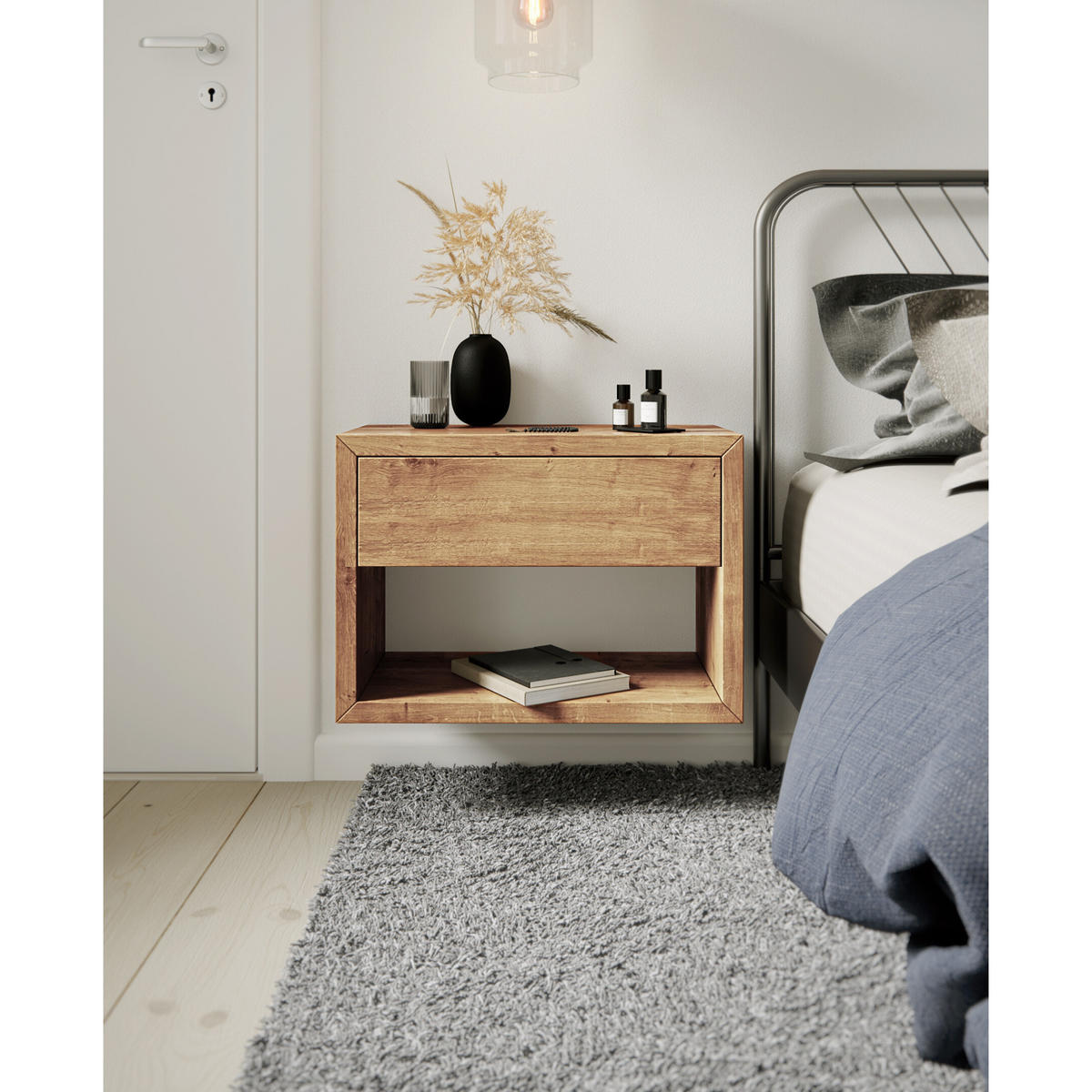 NACHTTISCH Hugo, Eiche, 30/55/39 cm - Eichefarben, Holz (55/39/30cm) - WOODEK