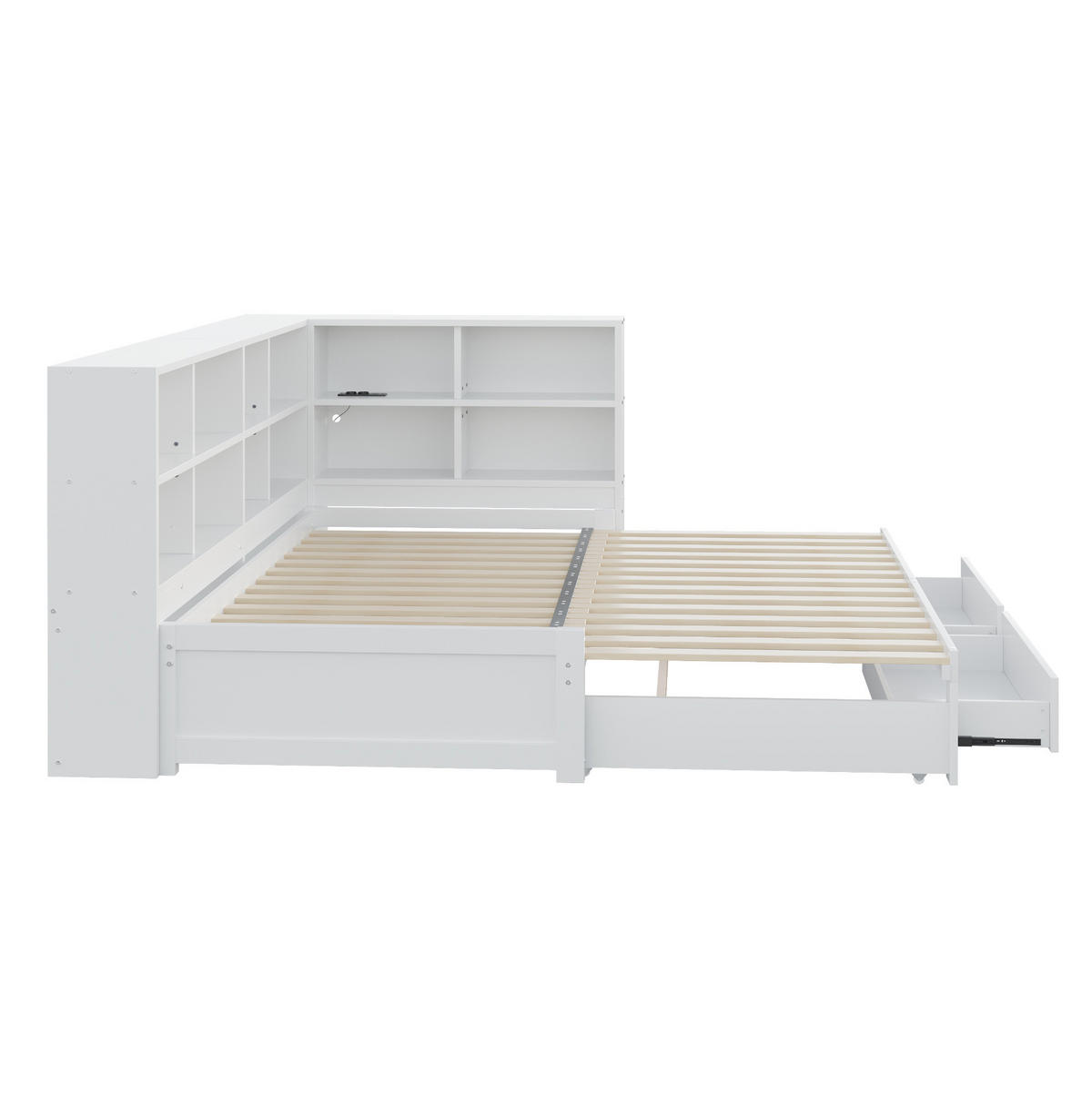 BETT 90/190 cm mit Ausziehbett, Stauraum & Lattenrost in Weiß - Weiß, Holzwerkstoff (90/190cm) - BEAOK