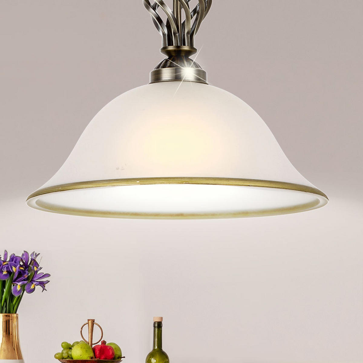 HÄNGELEUCHTE Glas satiniert Messing - Messingfarben, Glas (30/30/120cm) - Globo Lighting