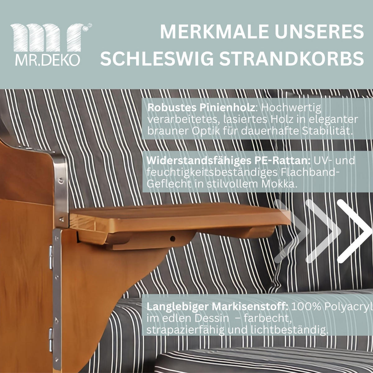 STRANDKORB Schleswig Pinie 2-Sitzer - Braun/Grau, Metall (120/160/80cm) - Mr. Deko