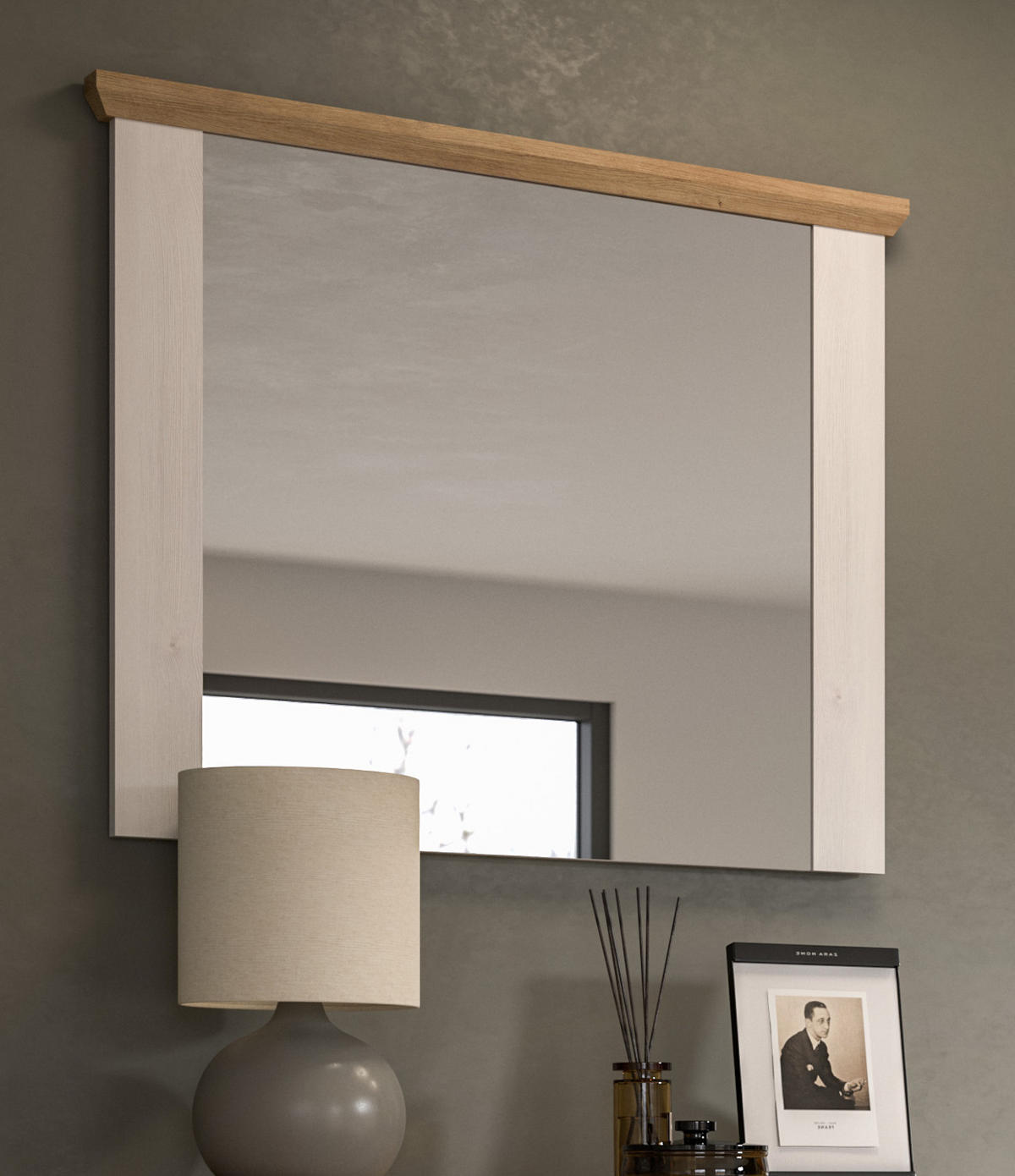 GARDEROBENSPIEGEL weiß Lärche und Eiche, 82 x 70 cm, Wandspiegel im Landhaus-Stil - Weiß/Eiche Artisan, Glas/Holzwerkstoff (82/70/4cm) - Inn.Furn